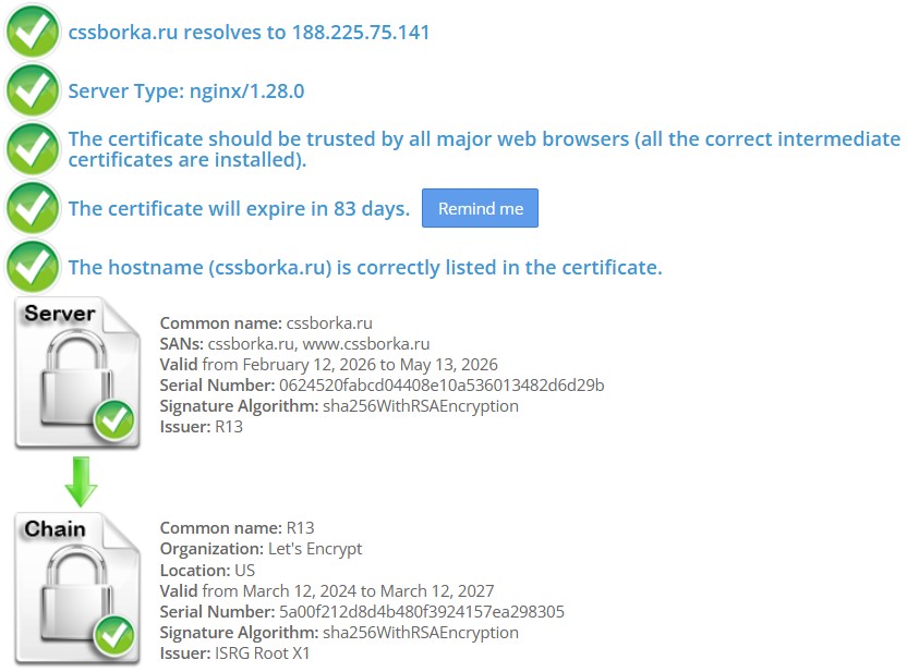 Проверка SSL-сертификата в SSL Shopper